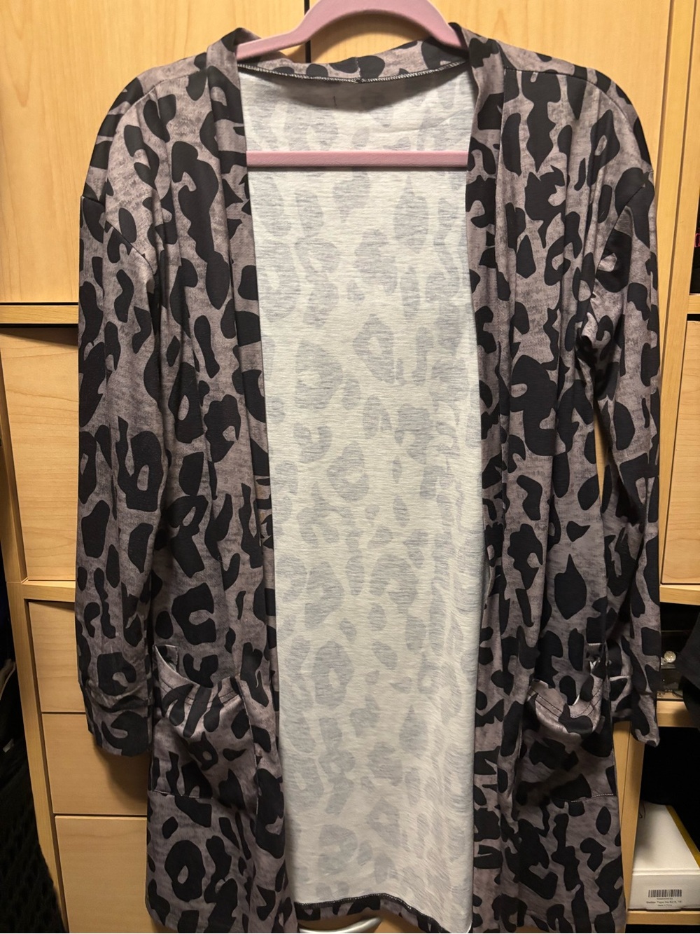 Leopard Print Open Front Cardigan - Gray and Black